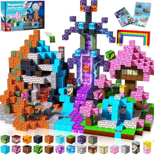 Goody King Magnetic Blocks-150Pcs Dark Swordsman's Forest Castle Set - Magnetic Building Tiles Toys for Montessori Birthday Xmas Gifts - STEM Sensory Toys for 3 4 5 6 7 8 9 10 Boys & Girls