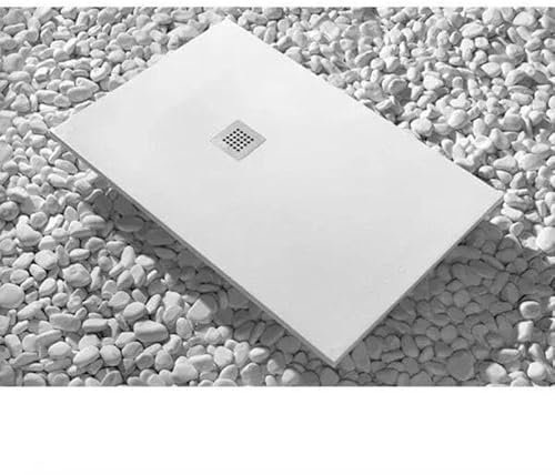 Plato de ducha 90 x 95 cm Slim blanco de resina sintética y polvo de mármol con desagüe de regalo