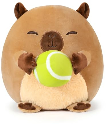 shownicer Peluche Capybara con peluche da tennis, Kawaii Capybara, cuscino in peluche, regalo per bambini e ragazzi di 3 anni (capybara e tennis, 35 cm)