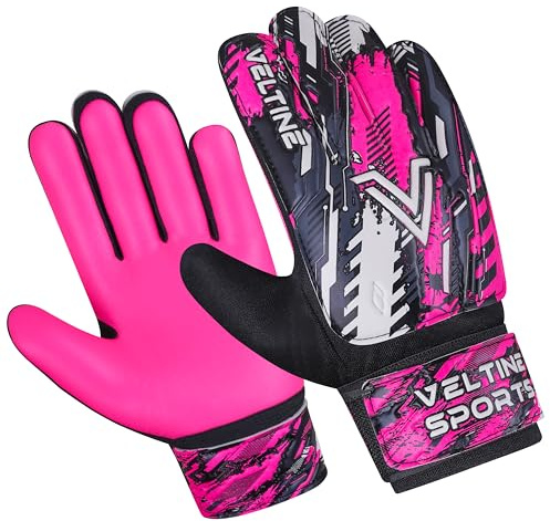 Veltine Sports Soccer Goalie Gloves for Kids Youth Junior Boys Funky Football Goalkeeper Gloves with Double Wrist Protection (Pink, Size 5 Suitable for 9-12 Years)