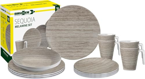Sequoia - Stoviglie da campeggio in melamina, 16 pezzi