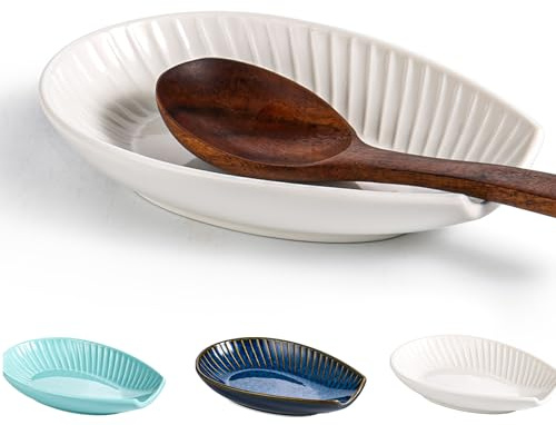 Hoilse Ceramic Spoon Rest for Kitchen Counter – 14.2cm Farmhouse Porcelain Spoon Holder, Heat-Resistant & Easy Clean Design for Cooking, Coffee, Stovetop Use,1 PCS,White