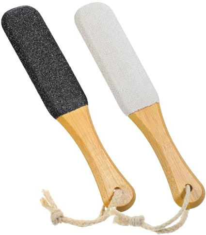 2er Set Hornhautfeile Fuss, Bimsstein Fußpflege mit Buchenholzgriff Natürlicher Siliziumkarbid & Ergonomisches Design zur Sanften Hornhautentfernung Ohne Reizung