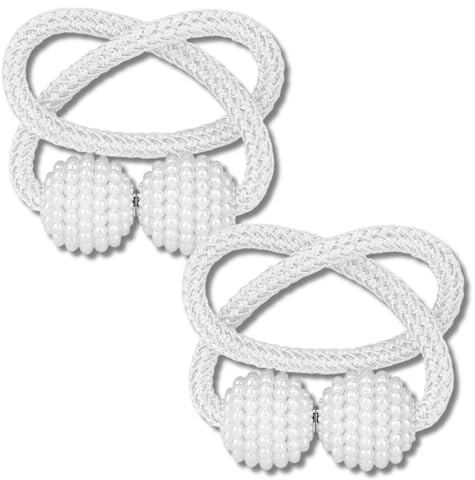 2 Ferma Tenda Sfera Magnetico – Elegante, Pratico e Senza Fori, Ideale per Tende Oscuranti e Leggere, Bianco
