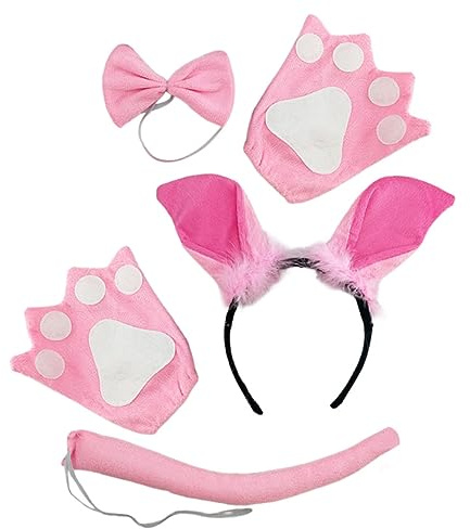 CANIGHT Ensemble De Costume De Cochon Serrage Oreilles De Cochon Queue En Peluche Accessoires De Cosplay Décoration De Queue De Cosplay