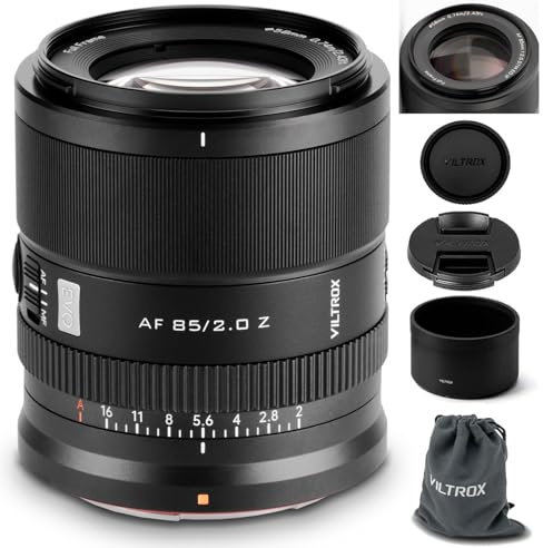 VILTROX 85mm F2.0 EVO con Montura Z para Nikon Z Formato Completo, teleobjetivo Medio Fijo con Enfoque automático para Nikon con Montura Z cámaras ZFC Z5 Z50 Z50II Z6 Z6II Z6III Z7 Z7II Z30 Z8 Z9 ZF