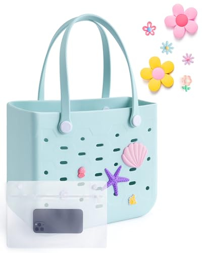bagsmart Beach Bag for Women, Water-resistant Rubber Tote Bag with DIY Accessories and detachable wet pocket, Sandproof Vacation Essentials for Summer Swim Cruise Pool