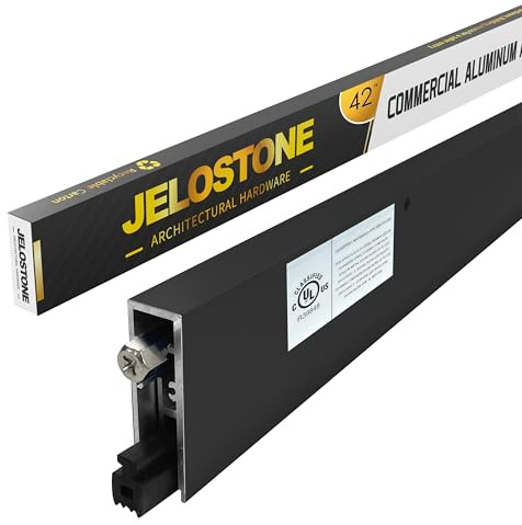 JELOSTONE 42'' Automatic Door Bottom, Matte Black Anodized, 5/8''W x 42''L x 1-7/8''H, Aluminum Automatic Door Bottom, Surface Applied or Semi-Mortise, with Neoprene Insert, JS-4131RL
