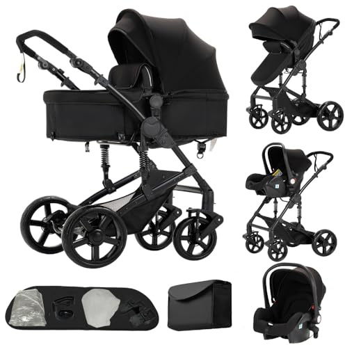 Passeggino 3 in 1 Multifunzione, Chiusura ad un Clic con Borsa Mamma, Nero