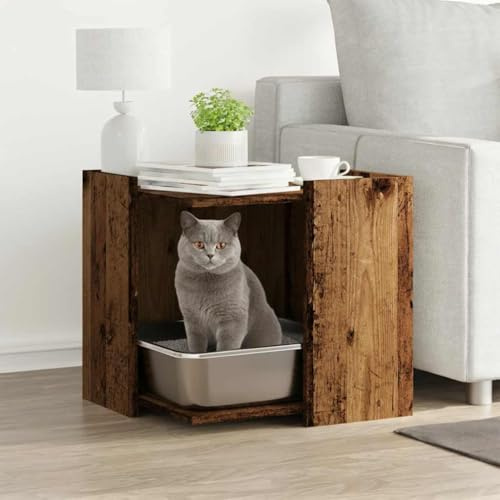Mokuyary Meuble de Bac à Litière pour Chat Vieux Bois Salon D | bois ingénierie Maison de Toilettes pour Chats, Table Basse pour Chambre, Balcon
