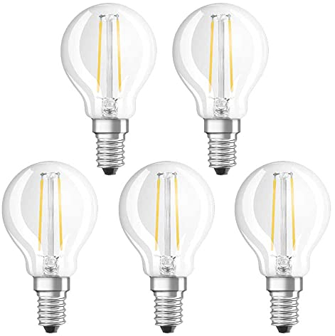 NCC-Licht 5 x LED Filament Leuchtmittel Tropfen 2,5W = 25W E14 klar 250lm 827 warmweiß 2700K