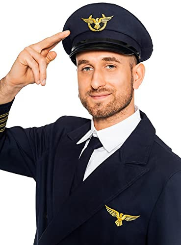Maskworld Authentische Piloten-Mütze - perfekt für alle Überflieger die noch ein Accessoire zu Karneval Fasching oder Halloween suchen - Uniform Verkleidung - Einheitsgröße für Erwachsene