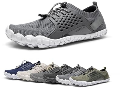 NORTIV 8 Mens Lightweight Barefoot Aqua Water Shoes for Outdoor Sports, Swim, Fishing, Hiking, Diving, Surf Walking, Grey - 8.5 (TREKMAN-2)