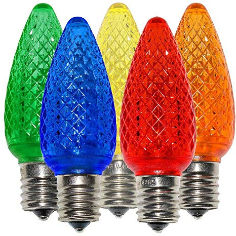 Confezione da 25 lampadine LED multicolore C9 di ricambio sfaccettate multicolore LED di Natale, 2 diodi SMD LED in ogni lampadina, adatto a presa E17 di grado commerciale per interni ed esterni