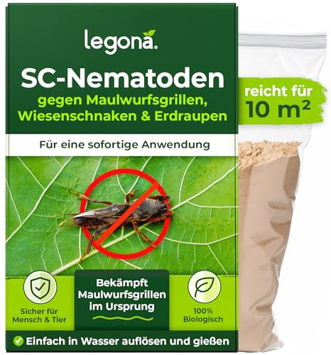 Legona Nématodes SC pour lutter contre les courtilières – 5 millions pour 10 m² / 25 l de terreau – Traitement bio sans nuisibles pour pelouses et massifs
