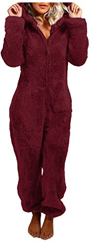 Jumpsuit dam mysig fleece – mysig hemmadräkt dam onepiece pyjamas vinter varm hemmadräkt teddy-fleece helkroppsdräkt fluffig pyjamas stora storlekar pyjamas varm sovoverall
