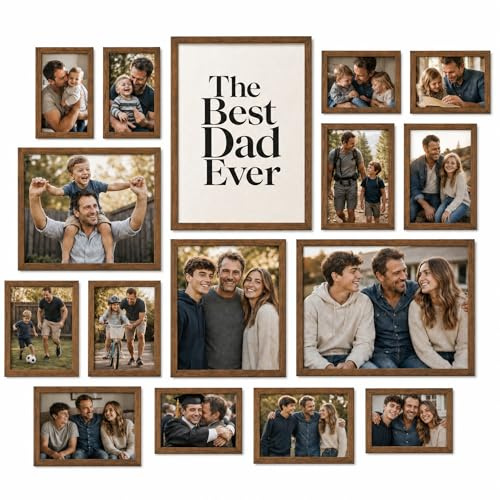 Giftgarden Confezione da 16 cornici marroni per foto di varie dimensioni, set assortito tra cui due 28 x 35 cm, due da 20 x 25 cm, sei da 12 x 18 cm, sei da 10 x 15 cm, da parete o da tavolo