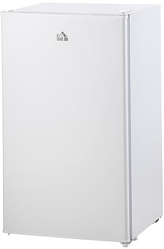 HOMCOM Mini Nevera Silenciosa 91 L Clase E, Frigorífico Pequeño, Nevera Pequeña Bajo Encimera con Temperatura Regulable 5 Niveles, Puerta Reversible, Estantes Ajustables, Blanco