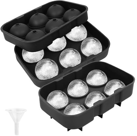 YHT 2 Pack Large Ice Cube and Ball Tray Molds with Lids and a Funnel,Reusable Silicone Square Ice Cube Maker Moulds for Whiskey,Cocktails,Drinks(Black)