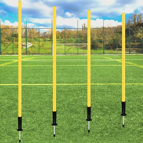 4 Packs Outdoor Agility Poles,150 cm Fixed or Adjustable Speed and Agility Training Equipment Accessory for Soccer Dog Outdoor Sports and Fitness Yellow