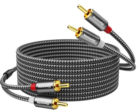 Nanxudyj RCA Cable 15ft,2RCA Male to 2RCA Male Audio Stereo Cable Gold Plated Nylon-Braided Dual Shielded Auxiliary Car Audio Subwoofer Adapter Cord for Home Theater Amplifier Hi-Fi System Car Audio