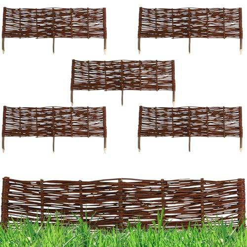 Natursache I 5 x Weidenzaun Beeteinfassung Holz I Beetumrandung & Steckzaun aus Weide I Sichtschutz Zaunelemente I Beetzaun aus Weidengeflecht I Gartenzaun & Beetabgrenzung I Grabumrandung (30x120 cm)