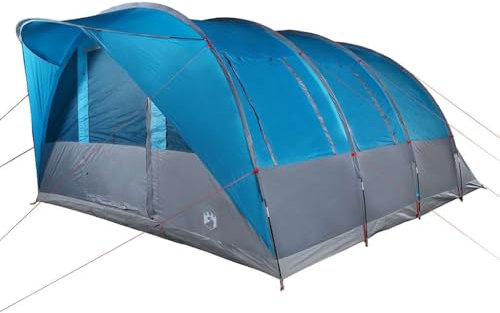 vidaXL Tunnel Familienzelt 7 Personen, Campingzelt mit Netzwände, Wasserdicht Tunnelzelt mit E-Anschluss, Gruppenzelt, Blau 185T Polyester