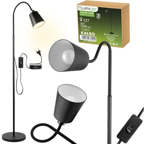 Lumiled Moderne Stehlampe, E27 Fassung, höhenverstellbar - Leseleuchte für Wohnzimmer, Schlafzimmer, Büro