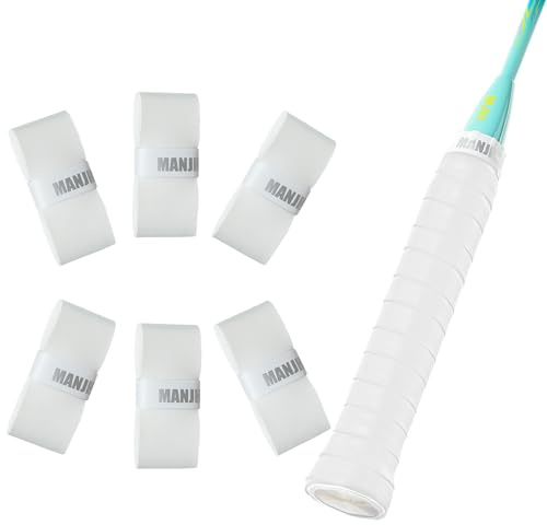 MANJHONG Badminton Racket Grip Tape (Pack of 4/6) - Soft & Anti Slip Overgrip for Tennis Squash Racquet, White 6 Pack