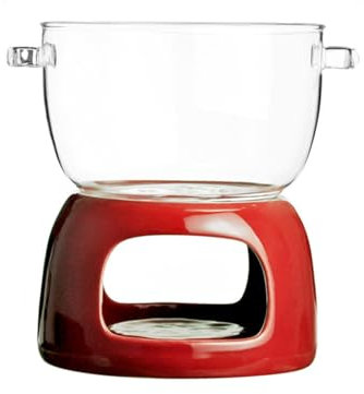 KANLVU 700ml Set Fonduta di Cioccolato Ciotola in Vetro Fonduta di Formaggio Ceramica Pentola per Fonduta Cioccolato per Natale, per L'Inaugurazione della Casa, San Valentino(Red)
