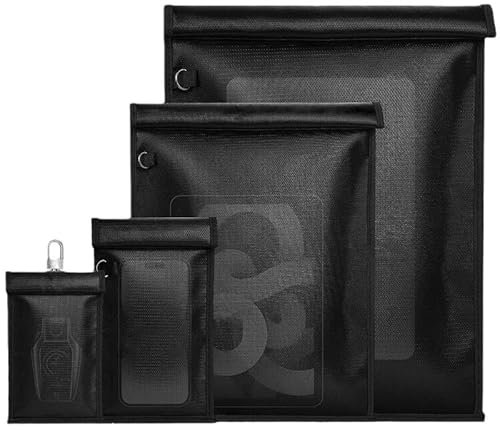 KOSINGNA 4 Pack Faraday Bags Flame Retardant Fireproof Signal Shielding Bag RFID Shielding Bag Cell Phone Signal Blocker for Car Keys, Credit Cards, Mobile Phones, Tablets, Laptops