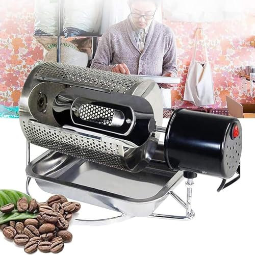 Tostador eléctrico de granos de café con ventana visible y bandeja de acero inoxidable, 250 g a la vez, 25 rpm, bajo decibelio, ideal para uso doméstico y comercial