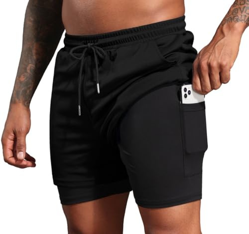 PrinStory Sportshorts för män, sommar, gym, atletiska shorts, fitness, träningsshorts, män, löparshorts med inbyggda fickor