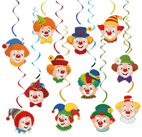 YUVKIN 12 Guirnaldas Espirales con Diseño de Payaso para Carnaval, Decoración Colgante para Techo, Fiesta de Circo, Fiestas Infantiles, Decoración de Carnaval