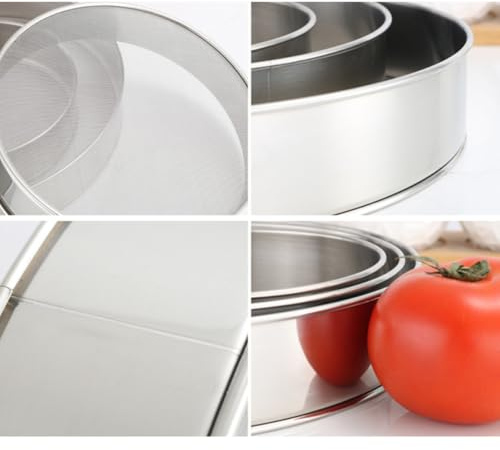ROMISBABA Set da 3 Setacci per Farina a Maglia Fine in Acciaio Inossidabile 15 CM 20 CM 25 CM Filtro per Polvere e Dolci da Forno Utensili Leggeri e Resistenti per Pasticceria e Cucina