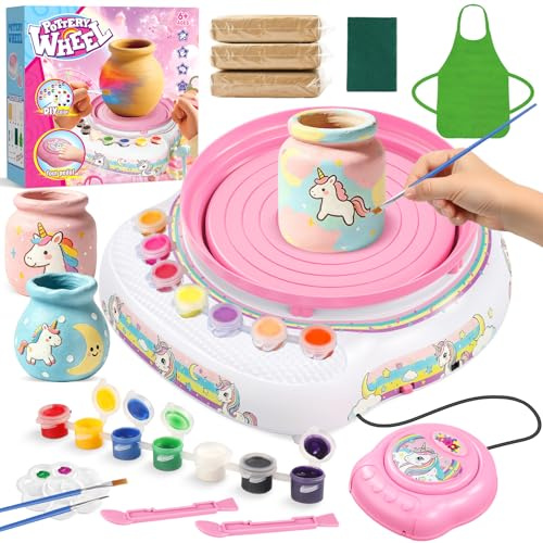 Torno de Alfarería Niños 6-12 Años – Kit Completo Cerámica DIY Principiantes con 3 Paquetes Arcilla Secado al Aire, Herramientas, Materiales Manualidades, Regalo Cumpleaños Niños y Niñas 6+ (Blanco)