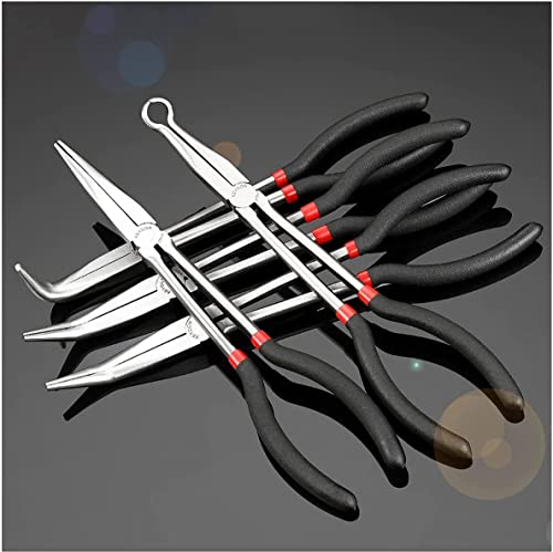 MOSTBEST 5 Stück Mini Zange - Lange Spitzzange Set Nipper gebogene Nase Entenschnabelzange Endschneider Diagonal Stecker Kabel Abzieher Reach Flat 45,90 Grad Winkel gerade gebogene Zange