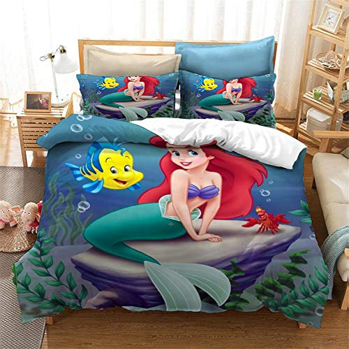 GDGM Meerjungfrau Mädchen Bettwäsche-Set,3D Bettwäsche Mikrofaser,Arielle Kinder Bettbezug-Set,2 Stück Mit Bettbezug+Kissenbezug (C,135x200cm)