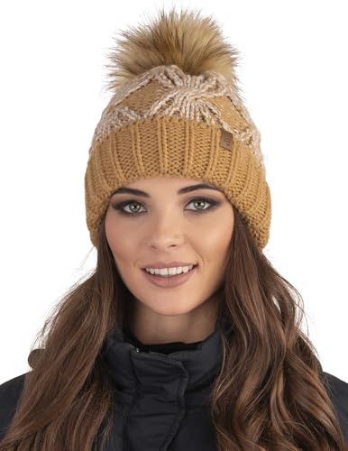 VIVISENCE Dammössa, tofs, varm, fleece, fodrad, antistatisk stickning 7029, Beige, one size