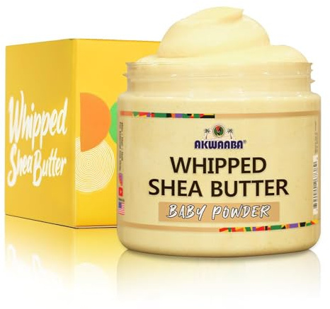 AKWAABA Whipped Shea Butter (Baby Powder) – Nourishes & Moisturizes | Made with Shea Butter | No Dyes & Parabens | 12 oz / 340 g