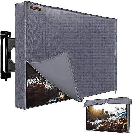 HOMEYA 600D TV-Abdeckung für den Außenbereich, 132-139 cm (52-55 Zoll), strapazierfähig, wetterfest, mit Frontklappe, wasserdichter Reißverschluss und Bodenabdeckung, für