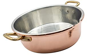 CREARTISTIC 100% Made in Italy Verzinntes Risotto kupfertöpfe – 32x9.5cm, 5.5L, 2 Handschellen aus Messing und praktischem Ausguss - Verwenden Sie Küchenkellen aus Holz oder silicon, Handgefertigt