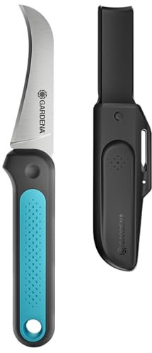 Gardena Erntemesser VeggieCut: Messer aus Edelstahl zum Ernten, Putzen und Schälen von Gemüse, rutschfester Griff, spülmaschinengeeignet, inkl. Schleifer im Gürtelholster (12211-20)
