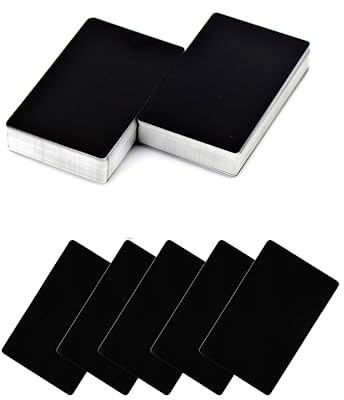 Vokowin 100 Pcs Blank Metal Business Cards, Aluminum Laser Engraved Black Name Card, Metallic for House Office Customer DIY Gift Plate Cards VIP Cards DIY (K250-1)