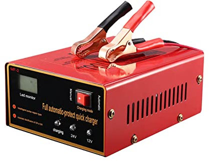 Tissting Cargador de Batería de Coche de 6V y 12V, Cargador de Batería Inteligente Automático con Monitor LED y Clips de Cable, para Mantener y Reacondicionar Baterías de Automóviles y Motocicletas