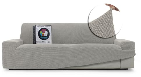 FAVERTI® Funda Sofá Super Elástica 3 plazas de 180 a 230 cm | Modelo NOVELE | Gris Claro | Funda Universal Ideal para Cualquier Forma de sofá | Protector de Calidad Tejido Jacquard Tacto algodón