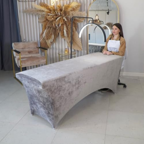 Utökad liggskydd för massagesäng, kosmetisksäng, Velour Skydd, 180 x 60 cm, dra-på-lakan för alla vanliga kosmetiska soffor, massagebänk - Stålgrå