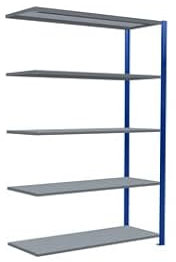 qpool24 Anbauregal, Fachbodenregal Stecksystem MULTIplus250, 2000 x 1300 x 500 mm (HxBxT), 5 Fachböden, Kreuzstrebe, RAL 5010 enzianblau/verzinkt