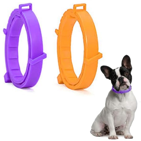 SSyang Collier pour Animaux de Compagnie, Collier Anti-Tiques pour Petits Chiens et Chats, 2 Pièces Étanche et Réglable, Ajustable à n'importe Quelle Taille (Violet Foncé+Orange)