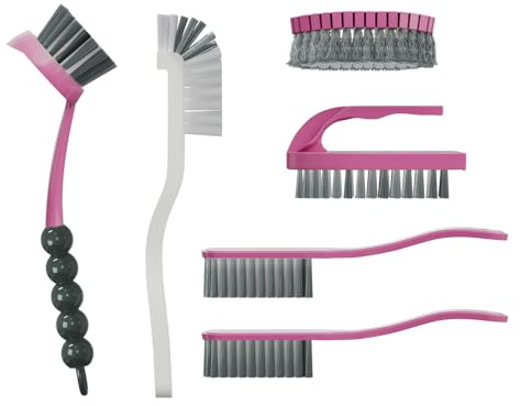 CN1ST 6 PCS Cleaning Brush, Scrub Brush Set for Kitchen and Bathroom Household Use with Various Brushes for Cleaning Dishes, Tiles, Corners and Floors Color Purple